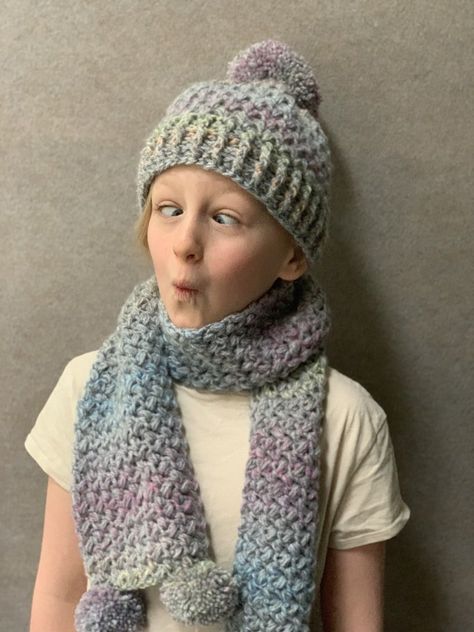 Free Crochet Hat and Scarf patterns - quick and easy - off the hook for you Crochet Hat And Scarf Set Pattern Free For Kids, Crochet Slouchy Beanie, One Skein Crochet, Slouchy Beanie Hat, Hat And Scarf Sets, Free Pdf Pattern, Different Stitches, Dk Weight Yarn, Slouchy Beanie