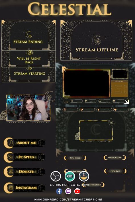 Twitch Overlay Templates, Twitch Overlay Ideas, Stream Template, Graphics Overlay, Cute Overlays, Overlays Twitch, Twitch Graphics, Twitch Package, Banner Maker