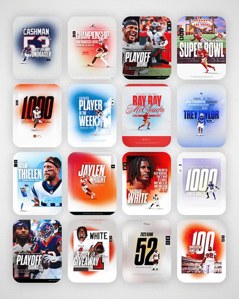 Sports Design Game Day Graphics Design, Sports Social Media Design, Sports Graphic Design Inspiration, Gameday Design, Sports Marketing Design, Gameday Graphics, Sports Design Layout, Newspaper Collage, Sports Branding