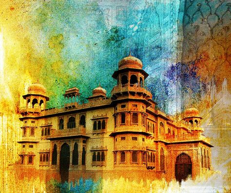 Pakistan Painting, Mohatta Palace, Palace Painting, Mughal Art Paintings, Photo Clipart, Building Painting, Watercolor Architecture, New Background Images, Female Art Painting