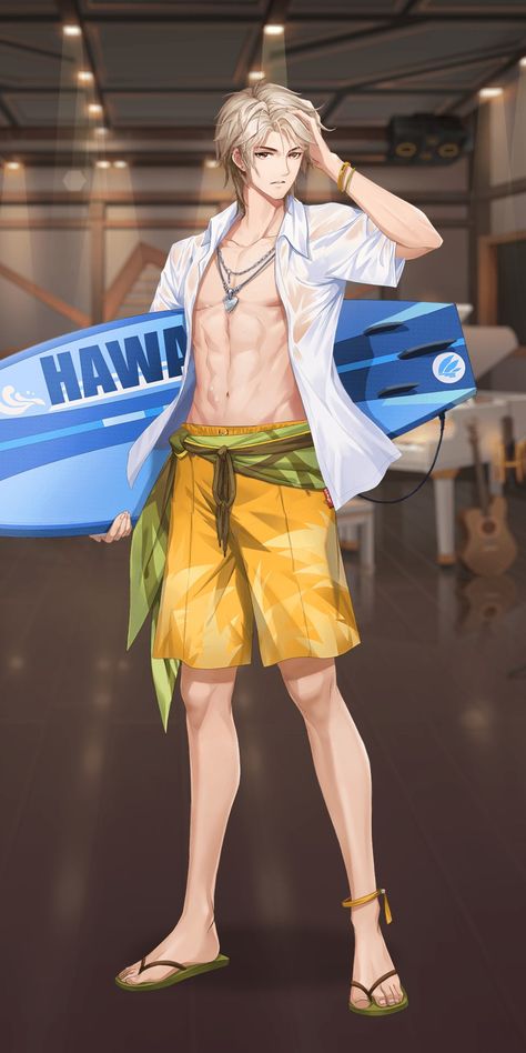 Anime Surfer, Surfer Outfit, Surfer Guys, Animated Man, Boy Character, Anime Guys Shirtless, Guy Drawing, Anime Drawings Tutorials