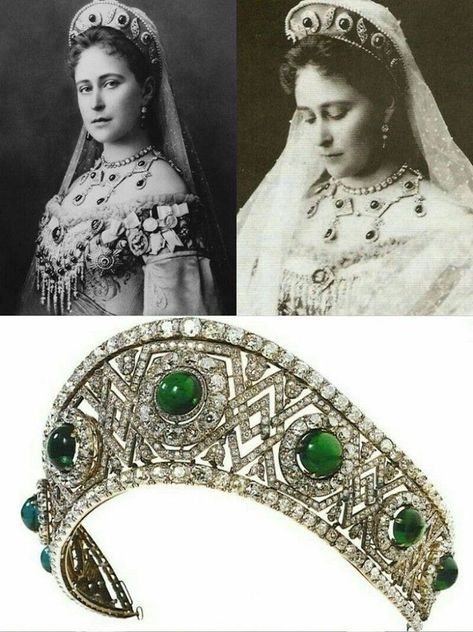 Kokoshnik tiara of Grand Duchess Elisabeth Feodorovna Duchess Tiara, Emerald Kokoshnik Tiara, Elisabeth Feodorovna, Elizabeth Feodorovna, Kokoshnik Tiara, Emerald Tiara, Princesa Elizabeth, Royal Crown Jewels, Russian Jewelry