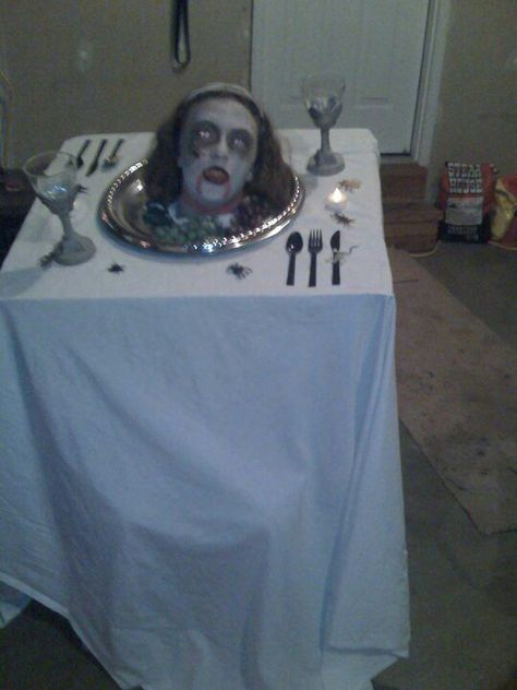 Halloween Scary House Ideas, Head On Platter Costume, Scary House Ideas, Head On A Platter Costume, Hunted House Ideas Scary, Wheelchair Halloween Costumes, Head On A Platter, Cupcake Halloween Costumes, Halloween Carnival Games