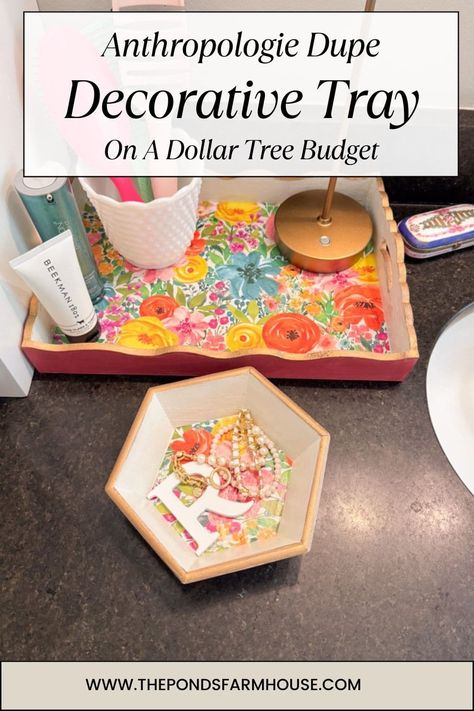 DIY Anthropologie-Inspired Decorative Trays On Dollar Tree Budget Diy Tray Makeover, Diy Decorative Tray, Diy Trays, Diy Anthropologie, Rub And Buff, Decoupage Tray, Anthropologie Inspired, Budget Crafts, Diy Tray