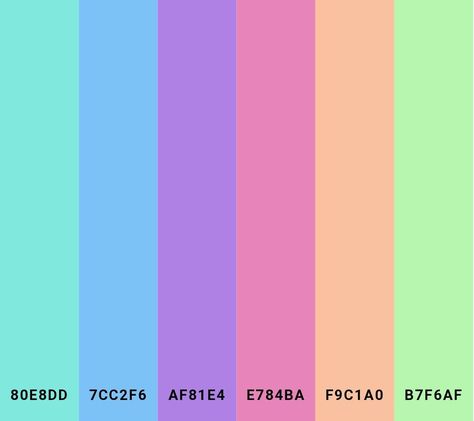 Hex Color Palette Bright, Y2k Color Palette Code, Clowncore Color Palette, Rainbow Color Palette Hex Codes, Neon Pastel Color Palette, Neon Hex Codes, Pastel Rainbow Color Palette, Y2k Color Palette, Holographic Color Palette