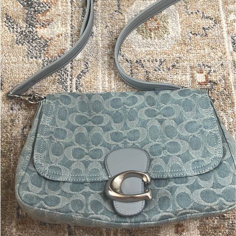 COACH SOFT TABBY Shoulder Bag in Soft Denim Coach Soft Tabby Denim, Coach Bags Denim, Coach Denim Bag, Coach Soft Tabby Shoulder Bag, Coach Soft Tabby, Soft Tabby Shoulder Bag, Coach Aesthetic, Coach Denim, Purse Aesthetic