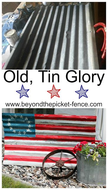 Tin Sheets Diy Projects, Painting On Metal Sheet, Corrugated Tin Projects, Old Tin Projects, Coragated Metal, Sheet Metal Crafts, Tin Projects, Galvanized Sign, Old American Flag