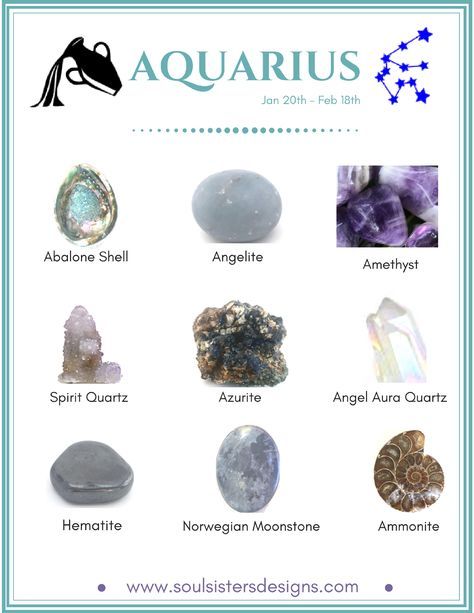 Aquarius Healing Crystals by Soul Sisters Designs Negative Beliefs, Healing Crystals For You, Zodiac Stones, Chakra Healing Crystals, Spirit Quartz, Crystal Therapy, Healing Crystal Jewelry, Crystal Healing Stones, Crystal Magic