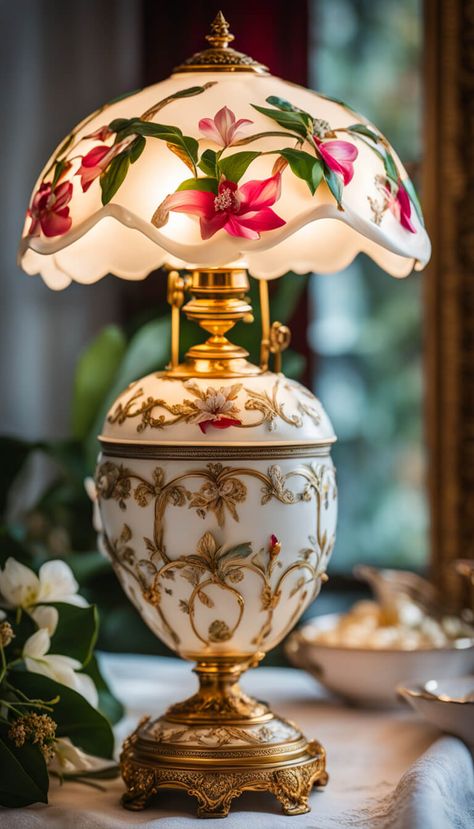 Decoration - luxuory porcelain rococo lamp  - AI creation Rococo Lamp, Rococo Bedroom, Rococo, Lamps, Porcelain, Bedroom