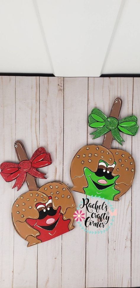 Carmel Apple Face Sign Apple Door Hanger, Floral Flip Flops, Halloween Wreaths, Hand Painted Wood Sign, Pumpkin Sign, Painted Wood Signs, Hand Painted Signs, Hand Painted Wood, Fall Wreaths