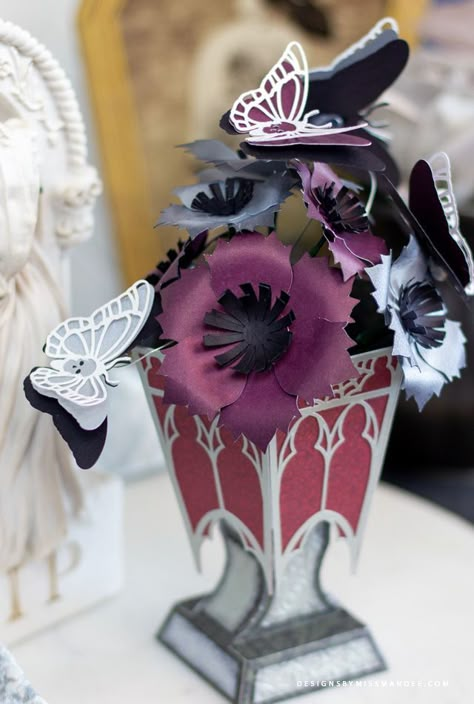 FREE Gothic Vase and Flowers - Halloween Cut Files - Designs By Miss Mandee. Butterflies, Cricut, cut file, die cut, flower, flowers, free, free cut files, freebie, gift, gothic, graveyard, Halloween, paper craft, paper flowers, papercraft, silhouette, skull butterflies, spider, spiderweb, svg, vase, webs. Gothic Vase, Endless Paper, Silhouette Skull, Magical Christmas Decorations, Gothic Graveyard, Craft Paper Flowers, Graveyard Halloween, Vase And Flowers, File Template