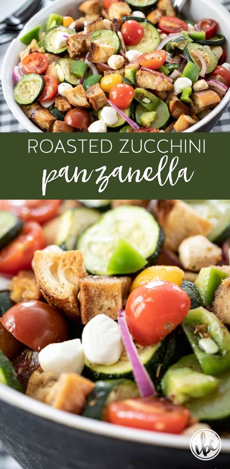 Panzanella Salad Recipe, Panzanella Recipe, Unique Salad, Roasted Zucchini, Roast Zucchini, Yummy Salads, Food Salad, Panzanella Salad, Work Parties