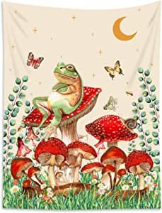 Forest Yoga, Living Room College, Mushroom Tapestry, Aesthetic Tapestry, Cottagecore Room Decor, Star Tapestry, Frog Sitting, Mushroom Forest, Yoga Wall