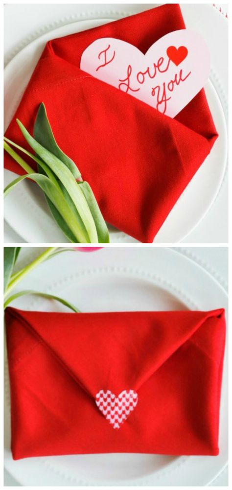 Valentine Envelope Napkin Fold Video Tutorial Valentines Envelopes, Valentines Day Food, Napkin Folding, At The Table, Simple Valentine, Have A Blessed Day, Be My Valentine, Holiday Ideas, The Table