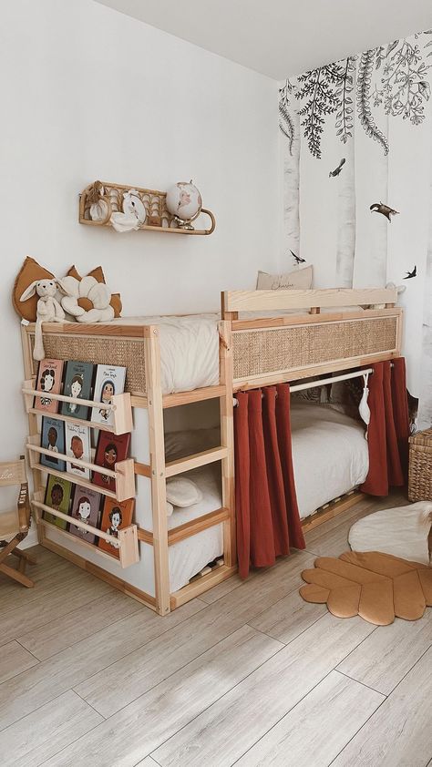 Diy Ikea Kura Bed, Ikea Bed Hack Kura, Bed For Two Kids, Shared Room With Baby, Small Boys Room For Two, Diy Kura Bed, Kura Bed Ideas For Boys, Ikea Bunk Bed Ideas, Small Room For Two Kids