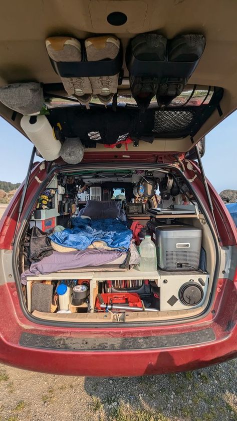 Car Camping Sedan, Living Out Of Your Car, Car Camping Setup, Car Road Trip, Camping Setup, Hiking Ideas, Road Trip Car, Road Trip Essentials, Car Camping