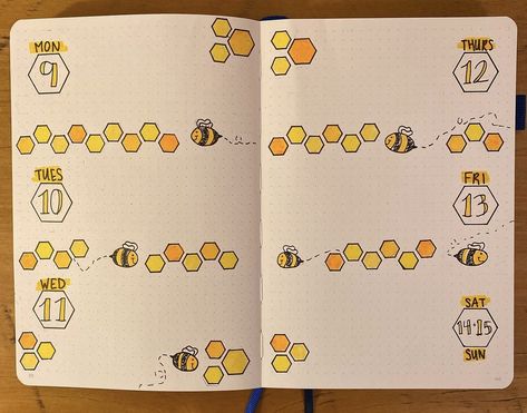 Bee Bujo, March Journal, March Bujo, May Bullet Journal, April Bullet Journal, March Bullet Journal, Honey Art, Bullet Journel, Bullet Journal Ideas Templates