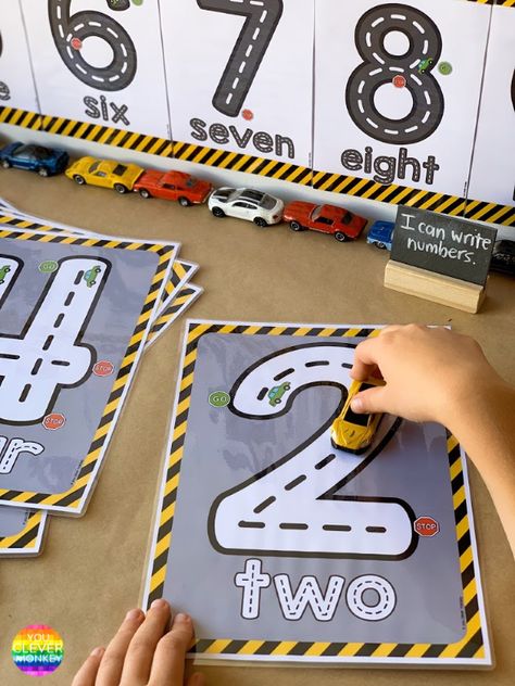 TRANSPORT THEMED NUMBER POSTERS + MATS - Hands-on resources for car loving preschoolers wanting to learn how to recognize, quantify and write numbers to 10 | you clever monkey #preschoolmathcenters #preschoolmath #transporttheme #roadnumberposters