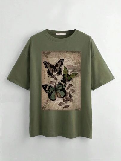 Green T Shirts, Thrifting Clothes, Fairycore Clothing, Fire Clothes, Fairy Shirt, Vintage Butterfly Print, Silly Clothes, Etsy Seo, Thrifted Outfits