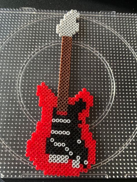 Perler Bead Patterns Guitar, Perler Bead Patterns Music Rock Bands, Motley Crue Perler Beads, Post Malone Perler Beads, Arctic Monkeys Perler Beads, Metallica Perler Beads, Grunge Perler Bead Patterns, Perler Bead Guitar, Guitar Perler Beads