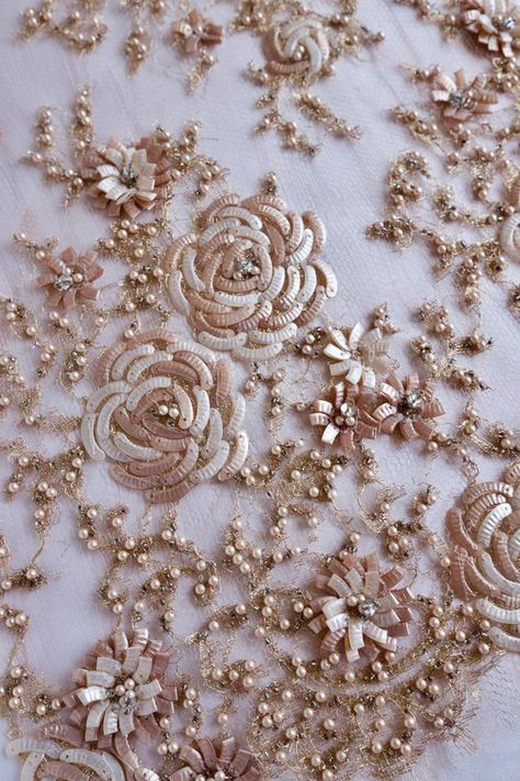 French Lace sequined with abstract roses in a field of pearls | Etsy Net Sarees, Abstract Roses, Beading Designs, Pola Manik, Sewing Blouses, Zardozi Embroidery, Motifs Perler, Couture Embroidery, Bead Embroidery Patterns