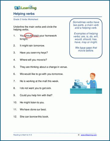 Verb Worksheets 3rd Grade, Worksheets For Third Grade, Helping Verbs Worksheet, Kindergarten Grammar, Verbs Worksheet, Verb Examples, Good Study Habits, Main Verbs, Helping Verbs