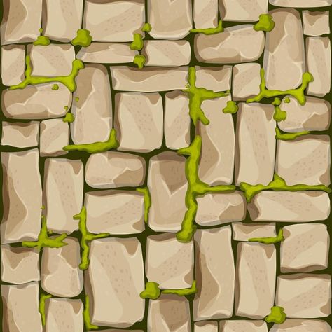 Rock Wall Illustration, Stone Wall Illustration, Stone Wall Drawing, Brick Wall Drawing, Cartoon Texture, Stone Cartoon, Moss Texture, Chic Stickers, Dnd Painting