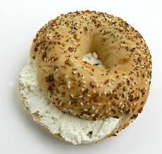 Sesame seed bagel with tons of cream cheese. Airplane Breakfast, Bagel With Cream Cheese, The Best Snacks, Best Snacks, Bagel Cream Cheese, Breakfast Of Champions, Jewish Recipes, Breakfast Items, Everything Bagel