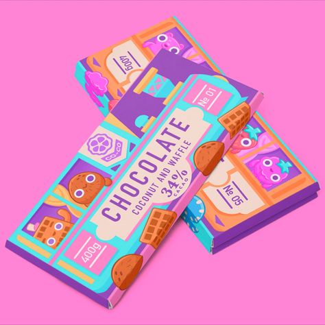 Cartoon Illustrations Graphic Design Chocolate Package Design, Candy Graphic Design, Illustrative Packaging, Chocolate Bar Packaging Design, Indian Branding, Candy Packaging Design, Trendy Packaging, Current Graphic Design Trends, Chocolate Bar Design