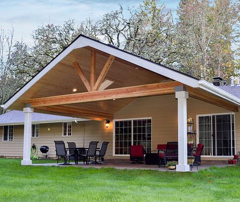 Gable Patio Cover Gable Patio Cover, Gable Patio, Terrace Roof, Covered Patio Design, Outdoor Covered Patio, Covered Back Patio, Mulch Landscaping, Porch Addition, Porch Roof