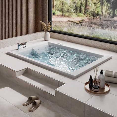 Jacuzzi In Bathroom Ideas, Bathroom Decor With Bathtub, Luxury Bathroom With Jacuzzi, Luxury Spa Bathroom Master Bath, Jakuzi Bathroom Jacuzzi, Big Bathtub For Two, Dream House Interior Bathroom, Jacuzzi Bathroom Luxury, Jacuzzi In Bathroom