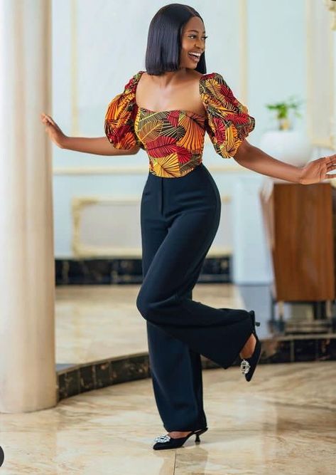 Palazzo Trouser And Top Ankara, Ankara Corset Top Outfit Classy, Ankara Tops For Women, Ankara Corset Top, Senegalese Dresses, Men Senator, Ankara Top Styles, Chitenge Outfits, Conifer Cone