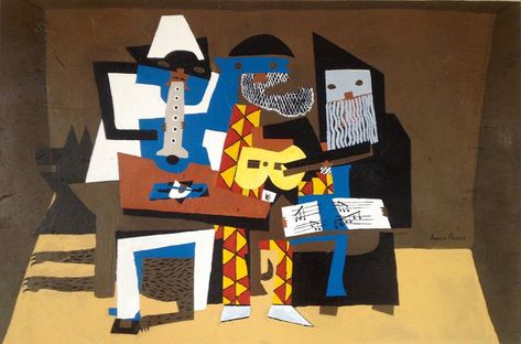 Three Musicians - an example of cubism Picasso Three Musicians, Three Musicians, Interior Wall Decor, Artwork For Living Room, 1920s Art, Oil Painting Reproductions, Beautiful Posters, Painting Reproductions, Abstract Canvas Art