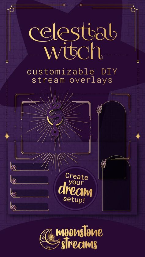 This celestial overlay set is packed full of options to choose from so you can create the PERFECT setup, just the way you like it! Your Twitch community will love the witchy vibes at your next stream! 🌙 Camera Overlay, Camera Border, Purple Art Deco, Stream Setup, Twitch Channel, Purple Art, Witchy Vibes, Just The Way, Borders