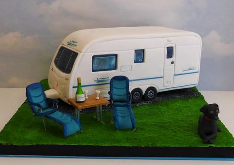 Caravan Cakes For Men, Caravan Birthday Cake, Caravan Cake Ideas, Camper Van Cake, Caravan Cake, Camping Birthday Cake, 70th Cake, Camper Cakes, 40th Birthday Cakes For Men