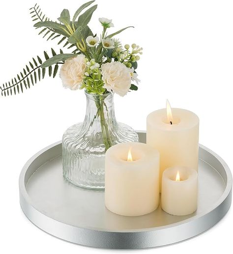 Hanobe Candle Plate Holder Tray: Champagne Sliver Round Wood Candle Plate Decorative Centerpiece Small Tealight Pillar Trays for Living Room Dining Coffee Table Home Decor : Amazon.ca: Home Pretty Candle Holders, Round Wooden Tray, Round Wood Tray, Centerpiece Candle, Candle Holder Tray, Table Home Decor, Farmhouse Centerpiece, Unique Candle Holders, Wood Centerpieces