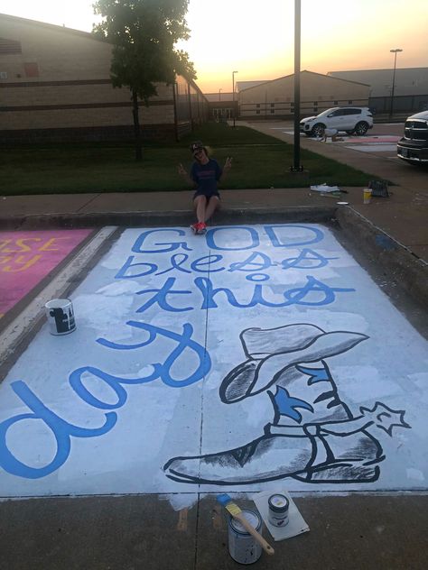 Painted Parking Spots Bible Verse, Ffa Senior Parking Spot, Morgan Wallen Parking Spot Painting, Painted Parking Spots Senior Western, Cow Print Senior Parking Spot, Parking Spot Painting Country, Cow Print Parking Spot, Senior Parking Spaces Country, Western Senior Parking Spot Ideas