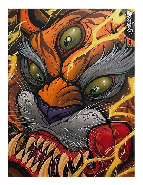 Image of Tiger Mess David Tevenal, Battle Damage, Japan Tattoo Design, Japanese Dragon Tattoos, Tiki Art, Samurai Artwork, Japanese Drawings, Graffiti Style Art, Samurai Art