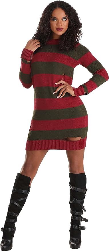 https://amzn.to/449Suqp Horror Movie Halloween Costumes Women, Fancy Dress Costumes For Women, Freddie Krueger, Freddy Krueger Costume, Dream Demon, Over Dress, Evil Clowns, Trendy Hat, Striped Sweater Dress