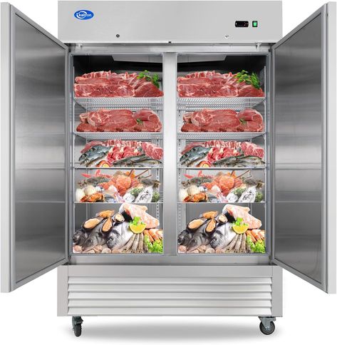 49 Cu.ft Reach-in Stainless Steel Freezer, Fan Cooling Freezer for Restaurant, Bar, Home, Shop, and Business(Equip 8 Shelves) Commercial Freezer, Solid Door, Commercial Refrigerators, Bar Home, Solid Doors, Freezers, Refrigerator Freezer, Commercial Kitchen, Adjustable Shelves