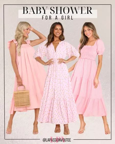 Baby shower look, dresses, pink dress, midi dress, V-neckline dress, square neckline dress, puff sleeve dress, sleeveless dress, half sleeve dress, smocked dress #babyshower #maternity #outfitinspo #outfitinspiration #springoutfits #LTKFind #LTKbump #LTKstyletip Girl Baby Shower Outfit For Mom, Pink Baby Shower Dress, Outfit Ideas For Black Women, Dress Half Sleeve, Square Neckline Dress, Half Sleeve Dress, Baby Shower Dress, Dress Puff Sleeve, Light Pink Dress