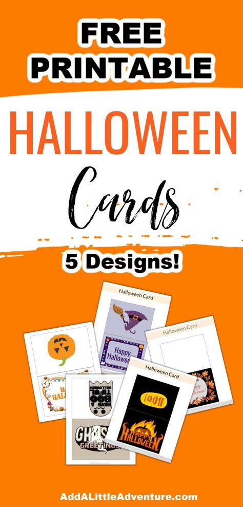 Free Printable Halloween Cards - 5 Designs Halloween Cards Printable Free, Halloween Card Printables Free, Free Printable Halloween Cards For Kids, Free Printable Greeting Cards Templates, Printable Cards Free Templates, Halloween Cards Handmade Ideas, Homemade Halloween Cards, Free Printable Halloween Cards, Halloween Wine Labels