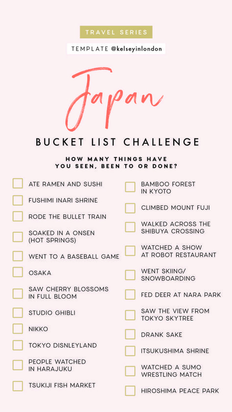 Japan Bucket List Challenge Roadtrip Tips, Bucket List Challenge, Japan Bucket List, Travel Report, List Challenges, Japan Trip, Camping Checklist, Travel Checklist, Story Templates