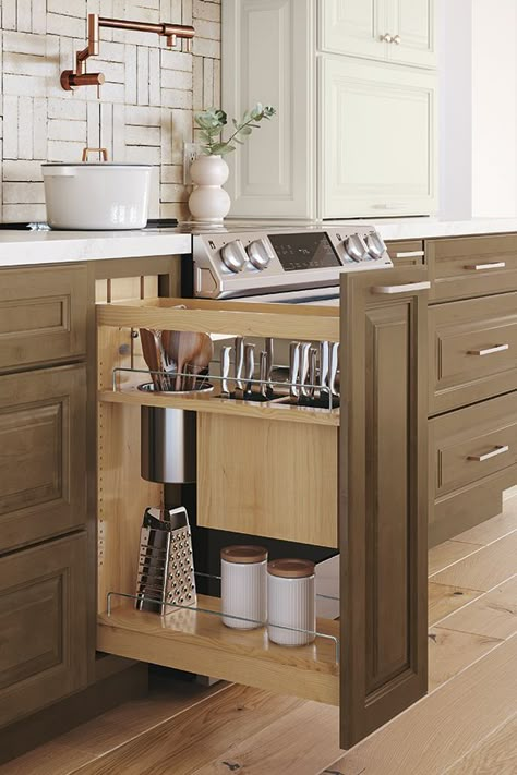 Treat your inner chef to an organized kitchen with Diamond Cabinetry.​ Pantry Pullout, Pullout Cabinet, Kitchen Pullout, Micro Kitchen, Diamond Cabinets, Pull Out Cabinet, Kitchen Cabinetry Design, Organized Kitchen, Laundry Room Inspiration