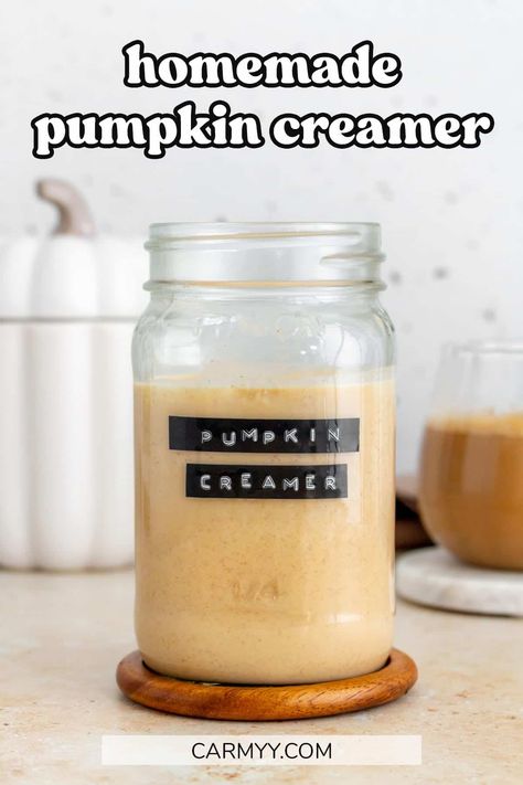 Made with real ingredients, this homemade pumpkin creamer comes together in minutes! You only need a handful of ingredients and you’ll love how warm and cozy this tastes. Get your pumpkin fix year-round with this homemade creamer. Pumpkin Creamer With Half And Half, Homemade Pumpkin Creamer, Pumpkin Creamer, Homemade Creamer, Pumpkin Coffee Creamer, Dairy Free Creamer, Coffee Recipe Healthy, Pumpkin Spice Creamer, Healthy Pumpkin Pies