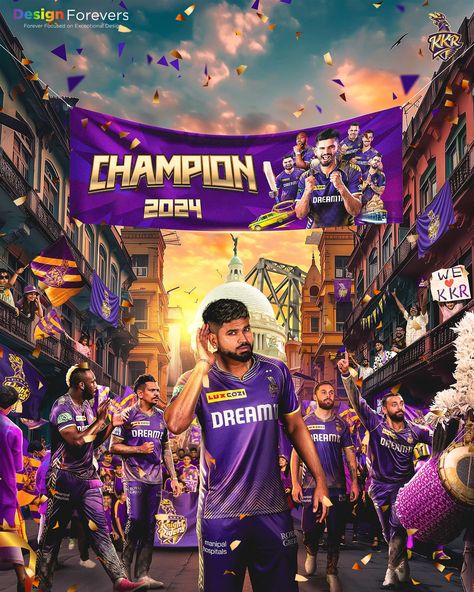 Champions Cricket Poster, Concert Poster Design, Graphic Design Infographic, Kolkata Knight Riders, Sport Poster Design, Sports Flyer, Mumbai Indians, Social Media Design Inspiration, Sport Poster