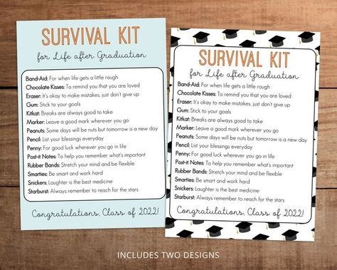 Senior Baskets Gift Ideas High Schools, Graduate Survival Kit, Survival Kit For Life, Graduation Survival Kit, Fonts Background, Resolution Template, Background Edit, Graduation Printables, Diy Graduation Gifts