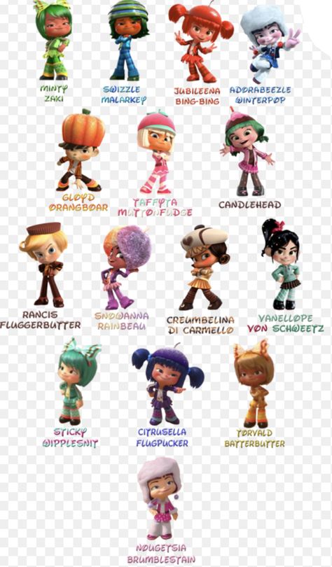 Racers From Wreck It Ralph, Reck It Ralph And Penelope, Wreck It Ralph Sugar Rush Characters, Sugar Rush Characters, Sugar Rush Racers, Angelcore Pink, Vanellope Y Ralph, Kids Cartoon Characters, Disney Cartoon Characters