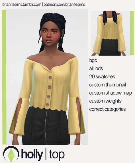 Holly Top Sims 4 Off Shoulder, Sims Wardrobe, Sims 4 Cc Maxis, Sims 4 Cc Maxis Match, Sims 4 Cas, Shoulder Tops, Sims 4 Cc Finds, Cc Finds, Sims Mods