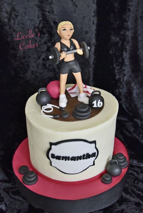 Cake For Teenage Girl, Weightlifting Cake, Fitness Cake, Bolo Fit, Creative Cakes, Birthday Cake, Pastel, Baking, Collage